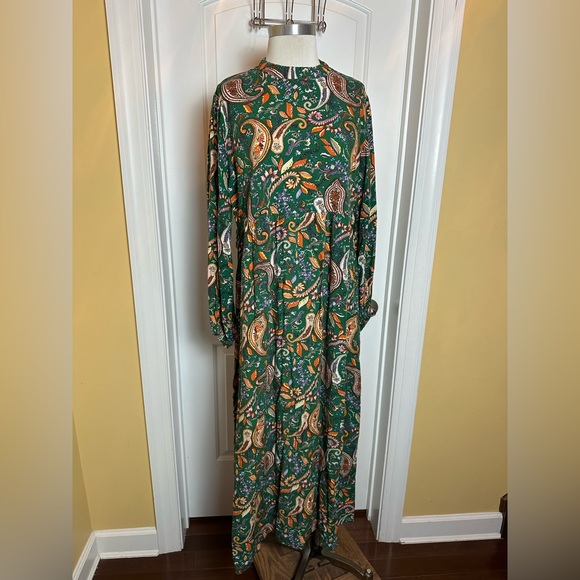 REFKA Green Floral Paisley Maxi Prairie Boho Style Dress women’s 16 XL - Picture 1 of 13